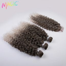 Pack Pack Magic Synthetic 28 Inch Afro Kinky Curly Hair Bundles With Closure Heat Resistant Fibre Natural Wave Hair Cosplay