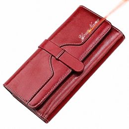 new RFID Genuine Leather Women Lg Wallets Name Engraving Card Holder Female Wallet Phe Bag Coin Pocket Zipper Women Purse p6Zw#