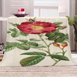 Blankets Red Plant Flowers Super Soft Blanket - Lightweight Warm Comfortable And Durable Home Sofa Office Rest Bed