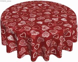 Table Cloth Happy Valentines Day Tablecloth 60 Inch Round Table Cloths Mothers Day Red Heart Table Cloth Cover Mat Washable Polyester Y240401