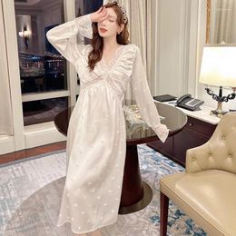 Women's Sleepwear Advanced French Nightdress Ice Silk Spring Long Sleeve Nightwear 2024 Girly Autumn Lace Loose Casual Pyjamas Skirt