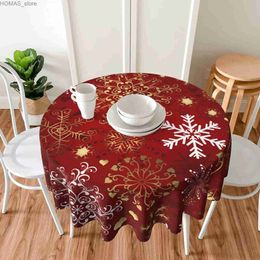 Table Cloth Merry Christmas Snowflake Round Tablecloth Winter Snowman Table Cover Lace Washable Polyester 60 Dining Decorative for Holiday Y240401