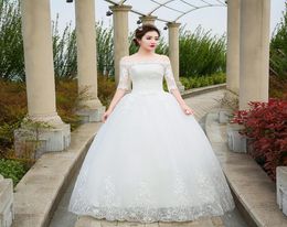 Wedding Dresses 2017 The Bride Half Sleeve Elegant Boat Neck Luxury Lace Embroidery Off The Shoulder Princess Classic Ball Gown F8083936