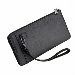 men Wallet Vintage Leather Lg Wallet Zipper Busin Coin Purse Large Capacity Phe Pouch Change Pocket T8zZ#