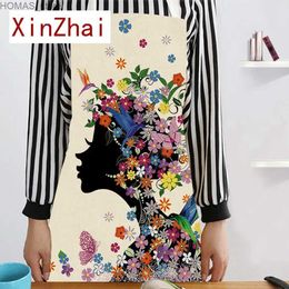 Aprons Beautiful Woman Apron Kitchen Apron Printed Sleeveless Linen Aprons for Men Women Home Cleaning Tools 68*55cm Tablier Cuisine Y240401641C
