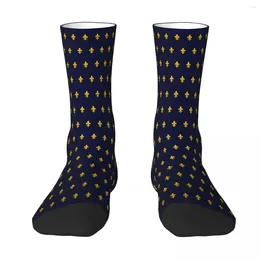 Men's Socks Gold Blue Fleur De Lis Sock Men Women Polyester Stockings Customizable Funny