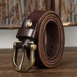 Belts Thickened Copper Buckle Leather Belt For Men Genuine First Layer Cowhide Retro Western Jeans Waistband 3.8cm/1.5''