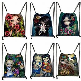 cute Carto Gothic Girls Drawstring Bag Women Fi Storage Bag Teenager Girls Canvas Backpack Ladies Party Shop Bags C3zt#