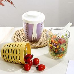 Storage Bottles With Fork Fruit Salad Cup Breakfast Double-Layer Leak-proof Drain Fresh Box Portable Fresh-Keeping Picnic