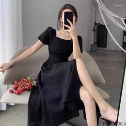 Party Dresses M-4XL Design Korea Style 2024 Women Fashion Cute Elegant Office Lady Holiday French Girls Square Neck Solid Black Dress