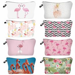 pretty Floral Flamingo Print Cosmetic Case Outdoor Mini Travel Organiser Cute Animal Women Toiletry Kit Teacher Gift Makeup Bag k7F1#