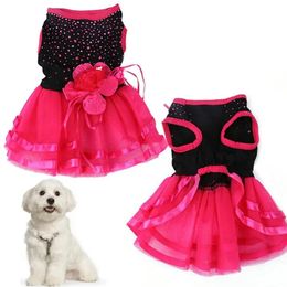 Pet Dog Rose Flower Gauze Dress Skirt Puppy Cat Princess Clothes Apparel Dress for Dogs Dog Costume Pet Clothes XSSML 240322