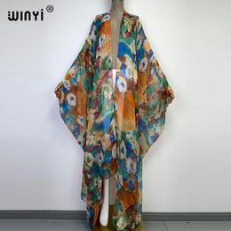 Boho Beach Cover Up Cardigan Cocktail Elegant Maxi Holiday Batwing Sleeve Perspective Sexy Kimono Printing Dress