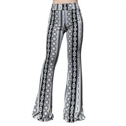 Women Long Pants Vintage 70s Flared Hem Leopard Print Stretchy Yoga Pants Slim Fit Long Floor Length Thin Bell-bottomed Trousers