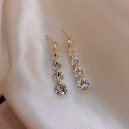 Elegant Simple Fashion Jewellery Dangle Earrings 925 Sterling Silver 18K Gold Fill Round Cut White Moissanite Diamond Women WeddingTassels Drop Earring Gift