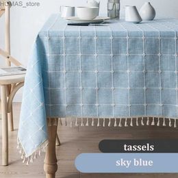 Table Cloth Three-dimensional Jacquard Chequered Lace TableclothCotton Linen Tassels Dust-Proof Table CoverFor Dinning Party Wedding Decor Y240401
