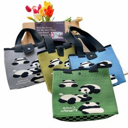little Panda Knitted Bag Women's Large Capacity Summer Green Carto Bag Autumn Winter One Shoulder Handheld Shop Bag Z7v5#