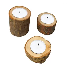 Candle Holders Bark Wooden Candlestick Holder Round Table Desktop Decoration Plant Flower Plot