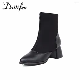 Boots Daitifen 2024 Women Winter Keep Warm Shoes Western Square Heels Ladies Retro Fashion Zipper Mixed Colors Ankle