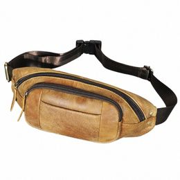 hot Sale Soft Real Leather Travel Retro Fanny Waist Belt Bag Chest Pack Sling Bag Design Phe Cigarette Case For men Male s1367 t3OY#