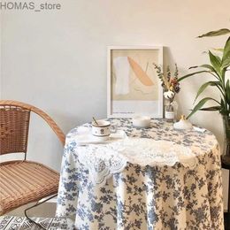 Table Cloth Ins floral tablecloth retro cotton linen coffee table dining cover tablecloth picnic photo background cloth room decoration Y240401