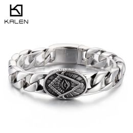 Bracelets Kalen 15mm Cuban Bracelet For Men 316L Stainless Steel Punk Evil Eye Bracelets Shiny Chain jewelry