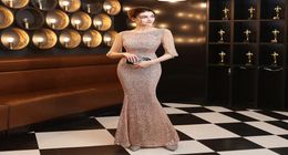 Elegant Maxi Dress Gold Sequin Evening Dress Women Formal Long Sleeve Beads Party Gowns4338782