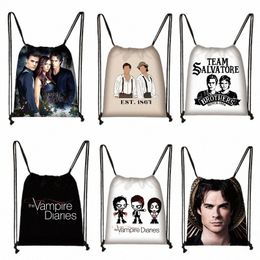 the Vampire Diaries Drawstring Bag Team Saatore Shoulder Bags for Travel Dam Stefan Backpack Shoes Holder Outdoor Beach Bag b6o7#