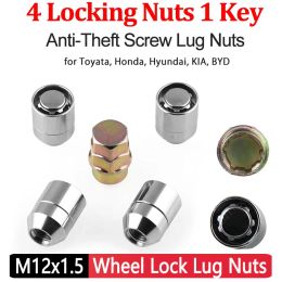 Anti Theft Locking Nuts Universal M12x1.5 Car Tire Wheel Lock Anti-Theft Screw Lug Nuts 4 Nut 1 Key For Auto Vehicle Wheel Rims