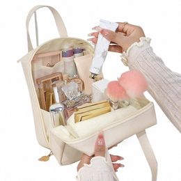 large Capacity Portable Girl Makeup Bag With Handle Women Toiletry Bag Make Up Organiser Case Waterproof PU Leather Handbag K2g4#