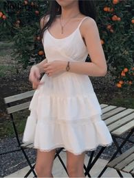 Casual Dresses Spring Summer Mini Slip Dress Women Fashion Ruffle Patchwork Pleated Korean Style Loose Ladies Sleeveless Woman