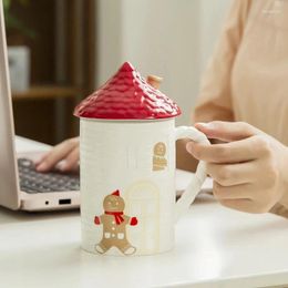 Mugs Gingerbread Man Red House Cottage Shape Ceramic Mug Coffee Cup With Lid Home Tea For Family And Friends Holiday Gifts