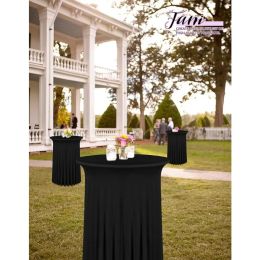 6 Packs 32"x 43" Round Cocktail Table Skirt,Spandex Stretch Cocktail Tablecloth with Wavy Drapes, Spandex Fitted High Top Table