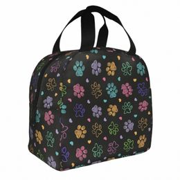 colorful Doodle Paw Print Insulated Lunch Bag Cooler Bag Meal Ctainer Dog Cat Leakproof Tote Lunch Box Food Storage Bags L8GL#