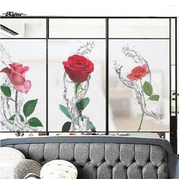 Window Stickers Privacy Windows Film Decorative Rose Flower Stained Glass No Glue Static Cling Frosted For Home