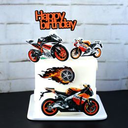 Cake Toppers Motorcycle Happy Birthday Topper Kids Girls Car Watch Cigarette Cake Flags Wedding Bride Party Baking DIY Decor