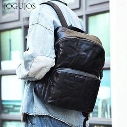 Backpack JOGUJOS Genuine Cow Leather Men Fashion 15.6 Inch Laptop Bag Business School Shoulder Travel Casual Daypack