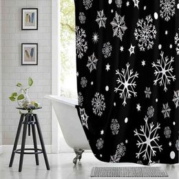 Shower Curtains Winter Snowflake Curtain Black And White Printed Polyester Fabric Waterproof Bathroom With Hooks