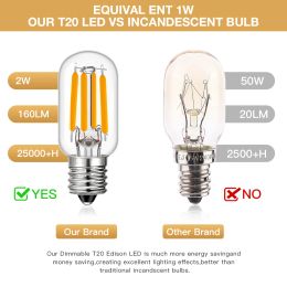 T20 Mini Tubular Night Bulb E14 220V E12 110V 2W Dimmable 2200K Replaceable Retro LED Filament Bulb for Pendant Wall Light Decor