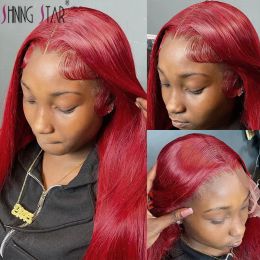 30 34 Inch 99j Burgundy Straight 13x6 HD Lace Frontal Human hair Wigs Coloured Red Lace Frontal Wig For Black Women 180% Lace Wig