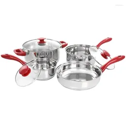 Cookware Sets Andralyn Crawson 7 Piece Stainless Steel Set In Chrome With Red Handles Cooking Pots