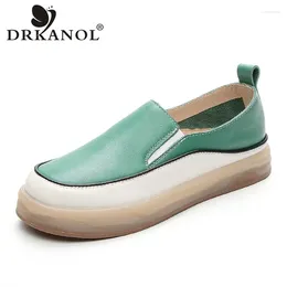 Casual Shoes DRKANOL Women Genuine Leather Loafers 2024 Spring Mixed Colours Flat Ladies Shallow Slip On Soft Bottom Single