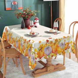 Table Cloth Fall Thanksgiving Pumpkin Maple Leaves Kitchen Dining Table Decor Reusable Waterproof Tablecloth Wedding Party Decorations Y240401