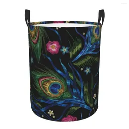 Laundry Bags Folding Basket Peacock Feathers And Roses Flowers Dirty Clothes Toys Storage Bucket Wardrobe Clothing Organizer Hamper