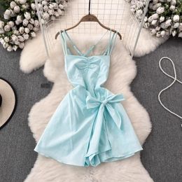 Casual Dresses Spaghetti Strap Ladies Sales Backless Skinny Vestidos Korean Chic Summer Vocation Female Sweet Dress Drop