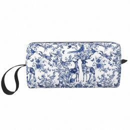 travel French Toile De Jouy Toiletry Bag Floral And Animal Forest Indigo Pattern Cosmetic Makeup Organiser Storage Dopp Kit Case Z4c9#