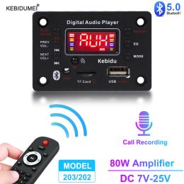 80W Amplifier Bluetooth 5.0 MP3 Decoder Board 7V-25V 12V MP3 Player Module Car FM Radio TF USB AUX Handsfree Call Recording