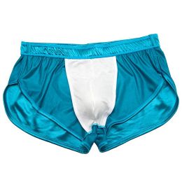 Men Solid Color Boxer Trunks Silk Sleepwear Sleep Bottoms Briefs Satin Pajamas Male Shorts Smooth Homewear Panties