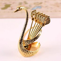 Coffee Scoops Swan Fruit Fork Storage Kitchen Fashion Creative Metal Craft Tableware Silver Spoon Set Gold Accessories