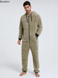 New 2024 Autumn Winter Casual Flannel Onesies Hoodie Jumpsuit Pyjama Men Soft Jumpsuits Hoodie Zipper Sleepwear Male Homewear